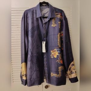 New Versace Collection Long Sleeve Dress Shirt Size 44 Asian Dragon Design